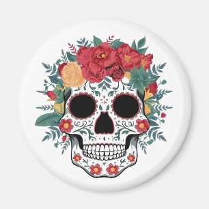Blommigt Sugar Skull Magnet