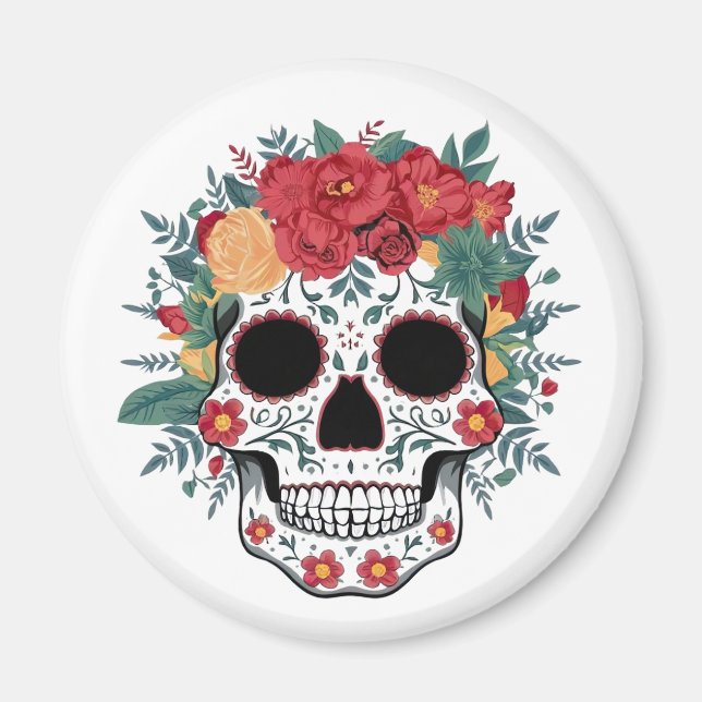 Blommigt Sugar Skull Magnet (Framsidan)