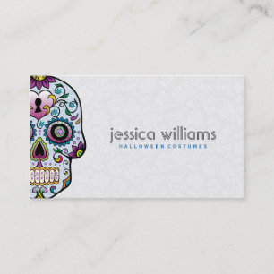 Blommigt Sugar Skull med rosa diamanter Visitkort