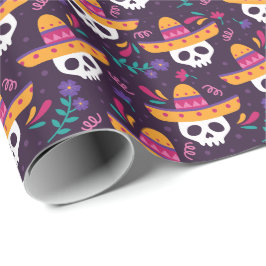 Blommigt Sugar Skull med Sombrero Presentpapper