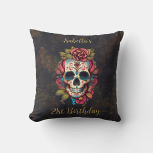 Blommigt Sugar Skull Milestone Birthday Kudde