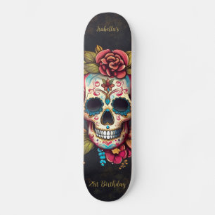 Blommigt Sugar Skull Milestone Birthday Mini Skateboard Bräda 18,5 Cm