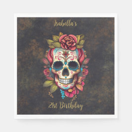 Blommigt Sugar Skull Milestone Birthday Pappersservett