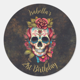 Blommigt Sugar Skull Milestone Birthday Runt Klistermärke