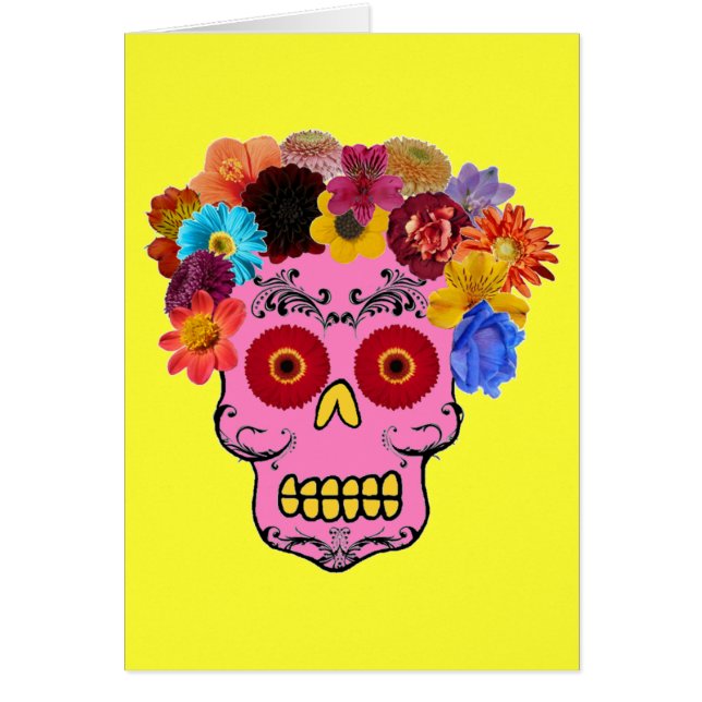 Blommigt Sugar Skull OBS Kort (Framsidan)