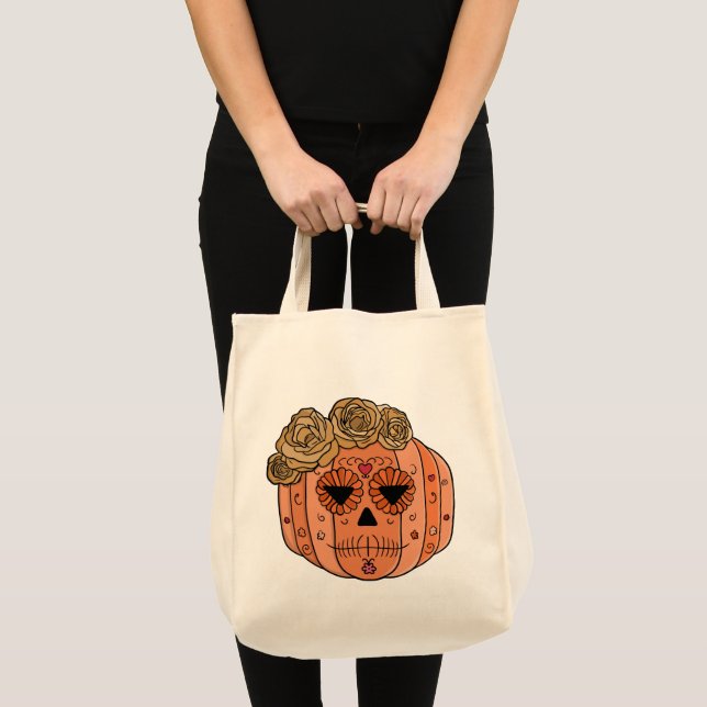 Blommigt Sugar Skull Pumpkin Ansikte Tygkasse (Framsida (produkt))