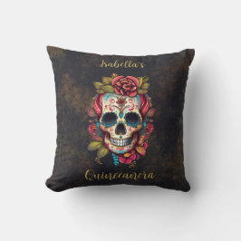 Blommigt Sugar Skull Quinceanera Birthday Kudde