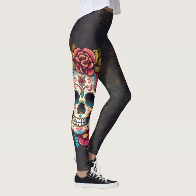 Blommigt Sugar Skull Quinceanera Birthday Leggings (Höger)