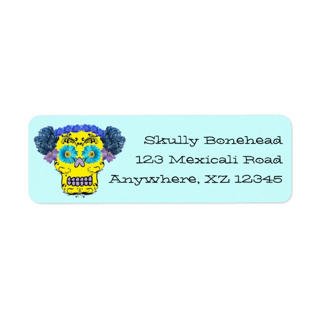 Blommigt Sugar Skull Returadress Etikett (Framsidan)