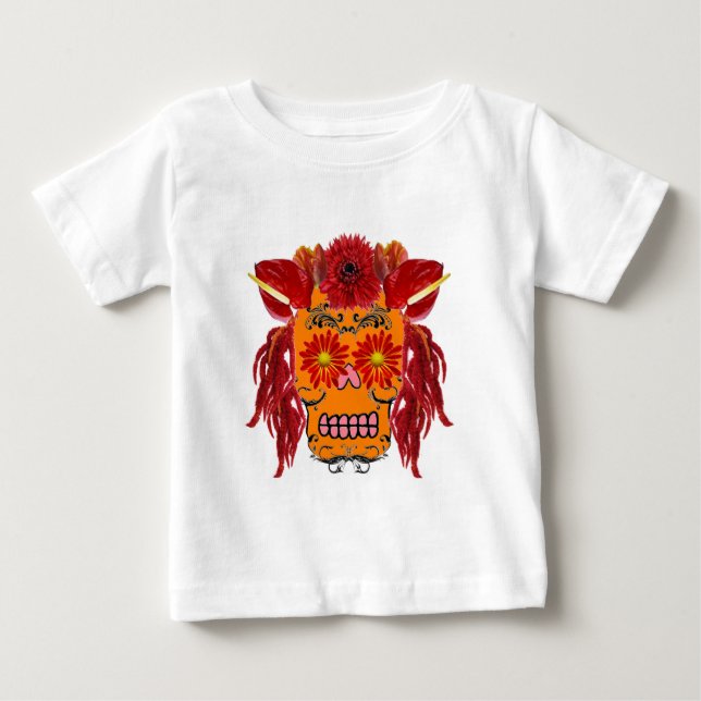 Blommigt Sugar Skull T Shirt (Framsida)