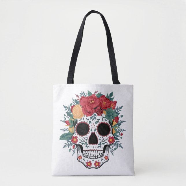 Blommigt Sugar Skull Tygkasse (Framsida)
