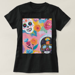Blommigt Sugar Skullmålning T Shirt