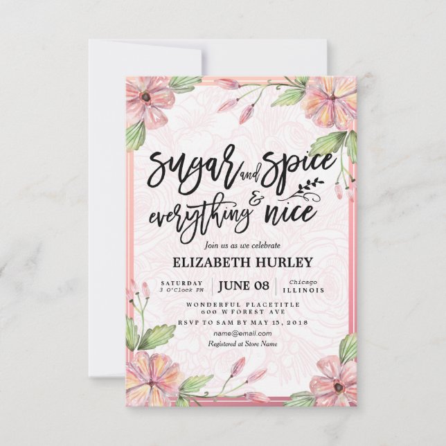 Blommigt Sugar & Spice & All Nice Baby Shower Inbjudningar (Framsida)