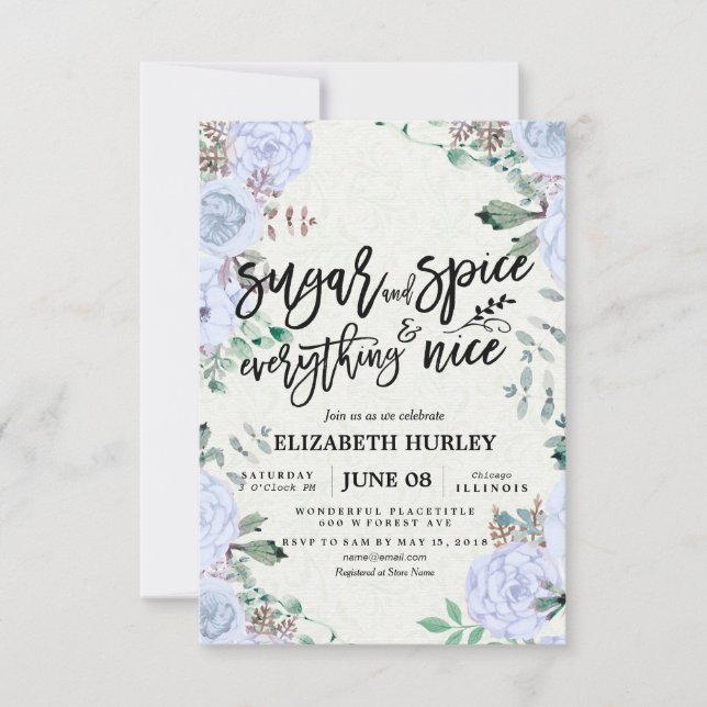 Blommigt Sugar & Spice & All Nice Baby Shower Inbjudningar (Framsida)