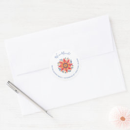 Blommigt Sunburst Flytta Announcement Runt Klistermärke