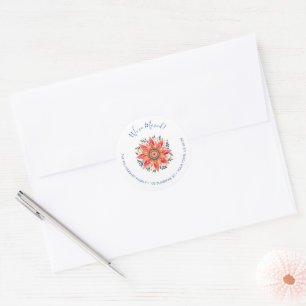 Blommigt Sunburst Flytta Announcement Runt Klistermärke