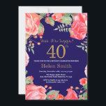 Blommigt Surprise 40:e födelsedag Guld Glitter Blu Inbjudningar<br><div class="desc">Röd Blommigt Överraskning 40:e födelsedagsinbjudan till kvinnor. Vattenfärgad botanisk Blommigt blomma. Guld Glitter. Rosa Peonies Blommigt Flowers. Vuxen Birthday. Blåbakgrund. Om du vill göra ytterligare anpassningar klickar du på knappen "Anpassa" och användor verktyg som är utformat för att ändra mallen.</div>