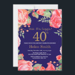 Blommigt Surprise 40:e födelsedag Guld Glitter Blu Inbjudningar<br><div class="desc">Röd Blommigt Överraskning 40:e födelsedagsinbjudan till kvinnor. Vattenfärgad botanisk Blommigt blomma. Guld Glitter. Rosa Peonies Blommigt Flowers. Vuxen Birthday. Blåbakgrund. Om du vill göra ytterligare anpassningar klickar du på knappen "Anpassa" och användor verktyg som är utformat för att ändra mallen.</div>