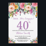 Blommigt Surprise 40:e födelsedagsinbjudan Lila Inbjudningar<br><div class="desc">Blommigt Överraskning 40:e födelsedagsinbjudan till kvinnor. Vattenfärgad Blommigt blomma. Rosa, Gult, Orange, Lila blomma. Vuxen Birthday. 30:e 40:e 60:e 70:e 80:e 90:e 100:e 13:e 15:e 16:e 18:e 20:e alla åldrar. Om du vill göra ytterligare anpassningar klickar du på knappen "Anpassa" och användor verktyg som är utformat för att ändra mallen....</div>