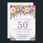 Blommigt Surprise 50:e födelsedagsinbjudan Lila Inbjudningar<br><div class="desc">Blommigt Överraskning 50:e födelsedagsinbjudan till kvinnor. Vattenfärgad Blommigt blomma. Rosa, Gult, Orange, Lila blomma. Vuxen Birthday. 30:e 40:e 60:e 70:e 80:e 90:e 100:e 13:e 15:e 16:e 18:e 20:e alla åldrar. Om du vill göra ytterligare anpassningar klickar du på knappen "Anpassa" och användor verktyg som är utformat för att ändra mallen....</div>
