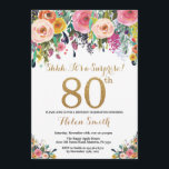 Blommigt Surprise 80:e födelsedagsinbjudan Guld Inbjudningar<br><div class="desc">Blommigt Överraskning 80:e födelsedagsinbjudan till kvinnor. Vattenfärgad Blommigt blomma. Guld Glitter. Rosa,  Gult,  Orange,  Lila blomma. Vuxen Birthday. Om du vill göra ytterligare anpassningar klickar du på knappen "Anpassa" och användor verktyg som är utformat för att ändra mallen.</div>