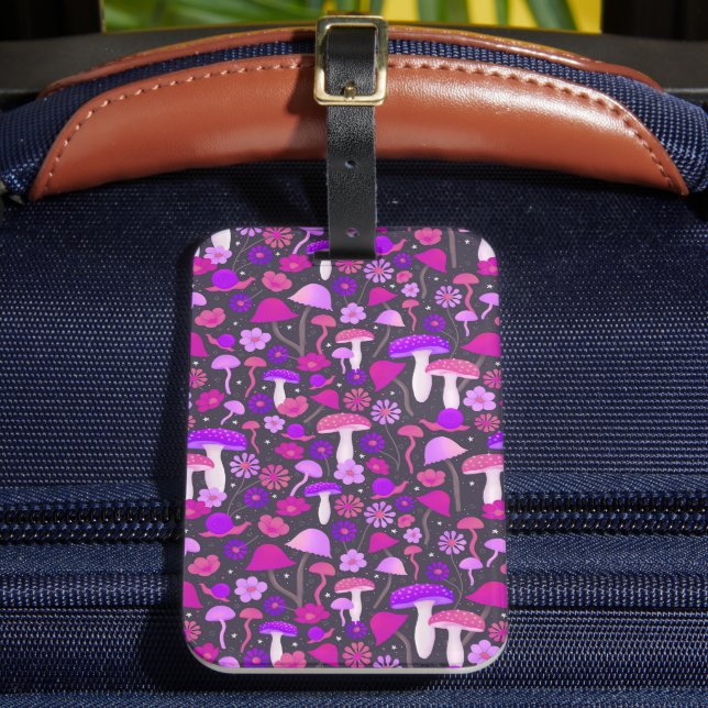 Blommigt Svampar Vibrant Rosa, Lila och svart Bagagebricka (Framsida Insitu 2)