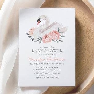 Blommigt Svan Baby Shower Inbjudningar