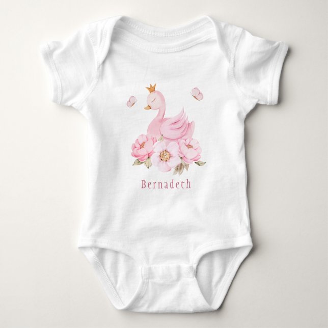 Blommigt Svan Princess 1:a födelsedag Baby Bodykos T Shirt (Framsida)