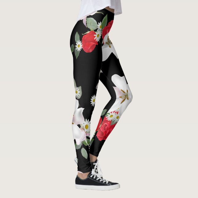 Blommigt - svart bakgrund leggings (Höger)