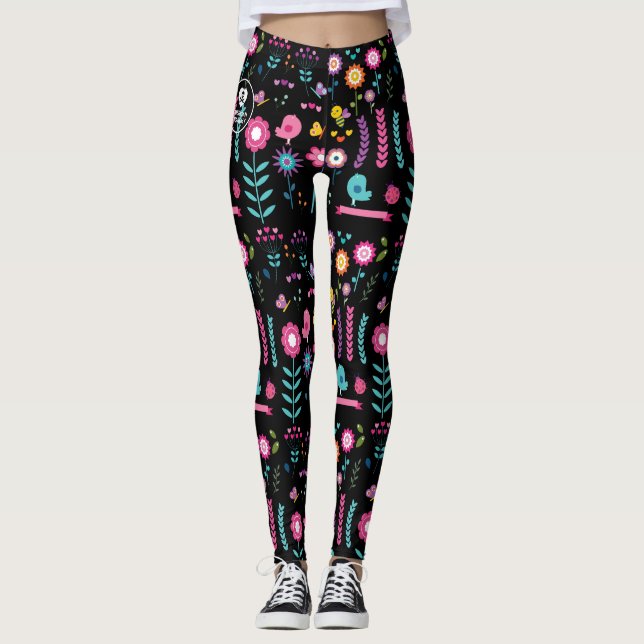 Blommigt - svart - Emo - Leggings (Framsida)