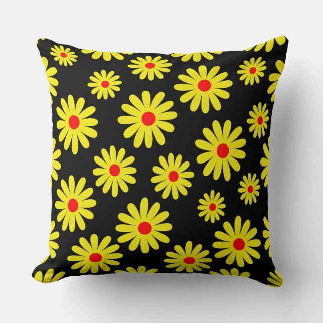 blommigt svart i medelårhundradets moderna, vibrer kudde (Framsida)