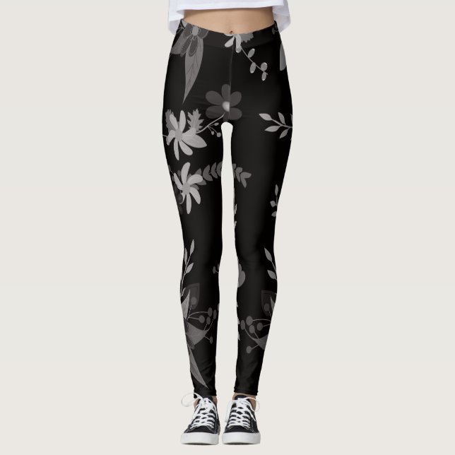 blommigt svart leggings (Framsida)