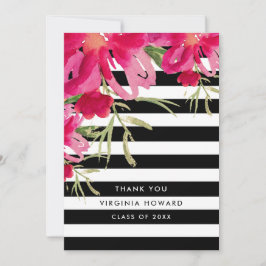 Blommigt | Svart Rand Studenten tackkort Inbjudningar