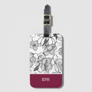 Blommigt, svart, vit och röd med Monogram Bagagebricka