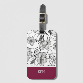 Blommigt, svart, vit och röd med Monogram Bagagebricka