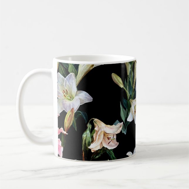 Blommigt: svartmålning kaffemugg (Vänster)