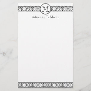 Blommigt Svartvit monogram - initialförlag Brevpapper