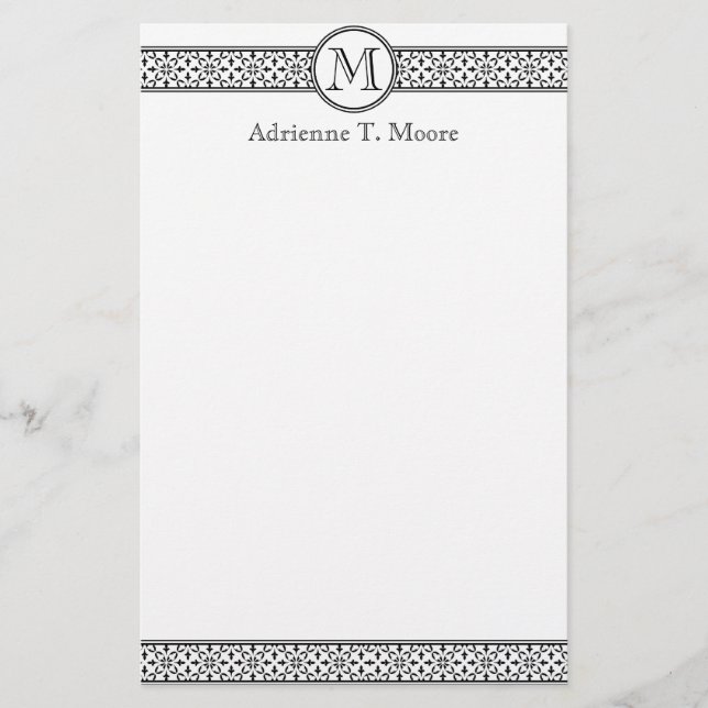 Blommigt Svartvit monogram - initialförlag Brevpapper (Framsida)