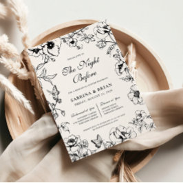 Blommigt Svartvit natt före repetitionsmiddag Inbjudningar