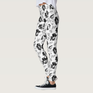 Blommigt, svartvitt leggings