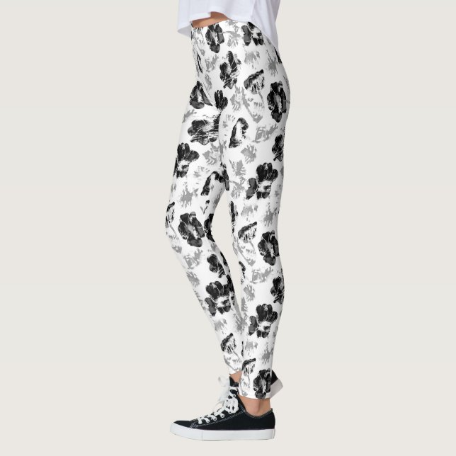 Blommigt, svartvitt leggings (Vänster)