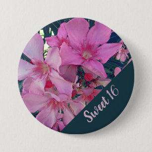 Blommigt Sweet 16 Bright Rosa Bloom Birthday Knapp