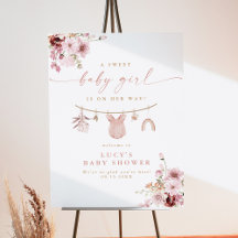 Blommigt Sweet Flicka Clothesline Baby Shower