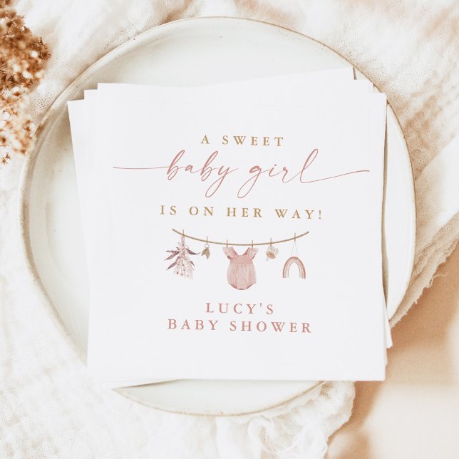 Blommigt Sweet Flicka Clothesline Baby Shower Pappersservett (Skapare uppladdad)