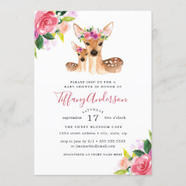Blommigt Sweet Mamma och Baby Hjort Baby Shower Inbjudningar