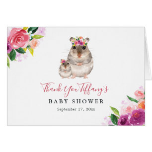 Blommigt Sweet Mamma och Baby Mouse Baby Shower OBS Kort