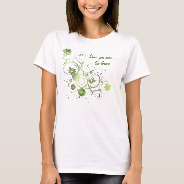 Blommigt Swirl Abstrakt Go Green Earth Day T-shirt (Framsida)