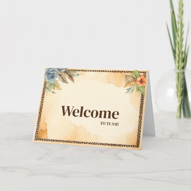 Blommigt Swirl Decorative Boarder med Välkommen Kort (Framsida)