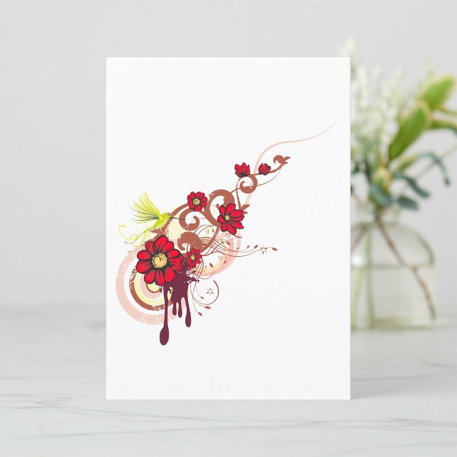 Blommigt Swirl med Röda blommor och Hummingbird Inbjudningar (Skapare uppladdad)