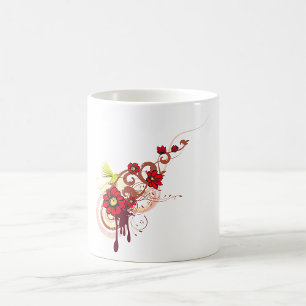 Blommigt Swirl med Röda blommor och Hummingbird Kaffemugg